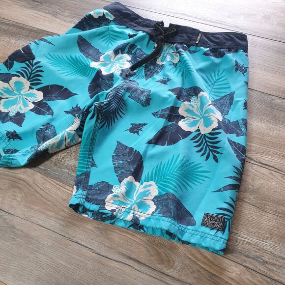 Maui Sons Men Blue Hawaiian Floral Swim Trunks Size 34 Board Shorts Pool Beach - Picture 3 of 8
